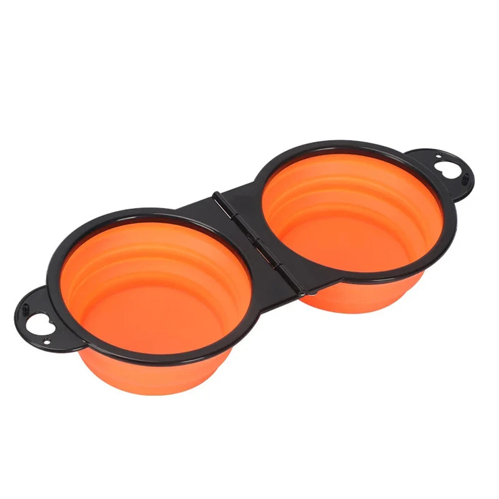 Foldable Portable Double Bowl 2 In 1 pet feeder